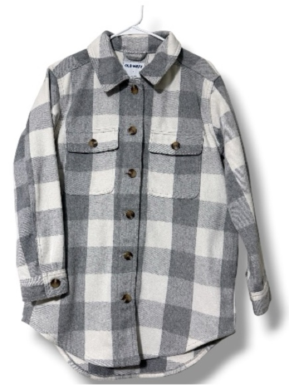 Old Navy women’s small button front shacket with pockets grey and white heavy